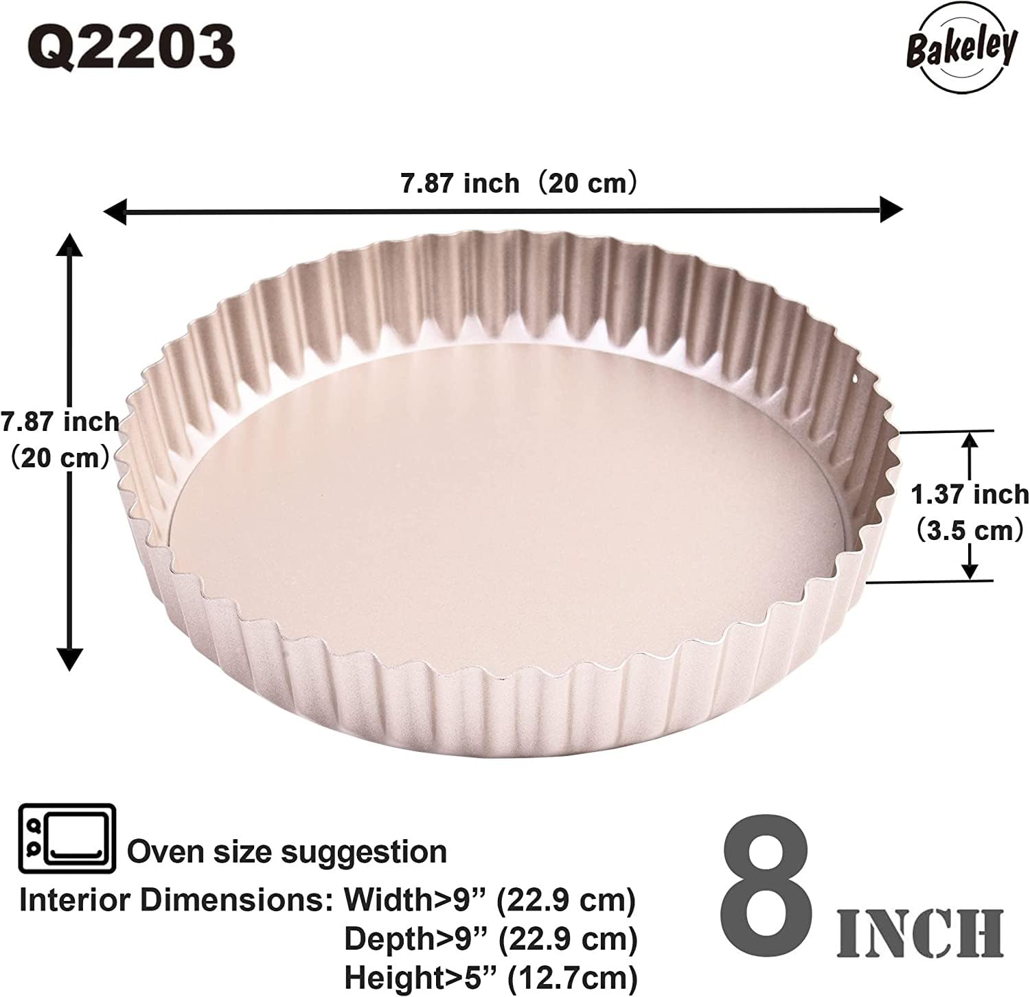 Sartén Redonda Antiadherente 8 Pulgadas Bakeley - Fondo Desmontable - Para Quiches Y Hornear - Sin PFOA/PTFE