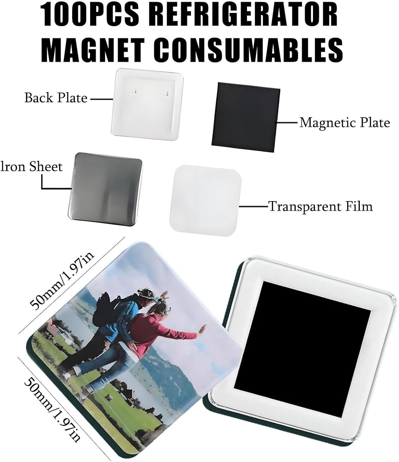 Fridge Magnet Machine Badge Maker Machine,DIY Square Fridge Magnet Badge Button,2in/5cm Fridge Magnet Making Machine with 100 Sets of Consumables, with Paper Cutter, Team Badge