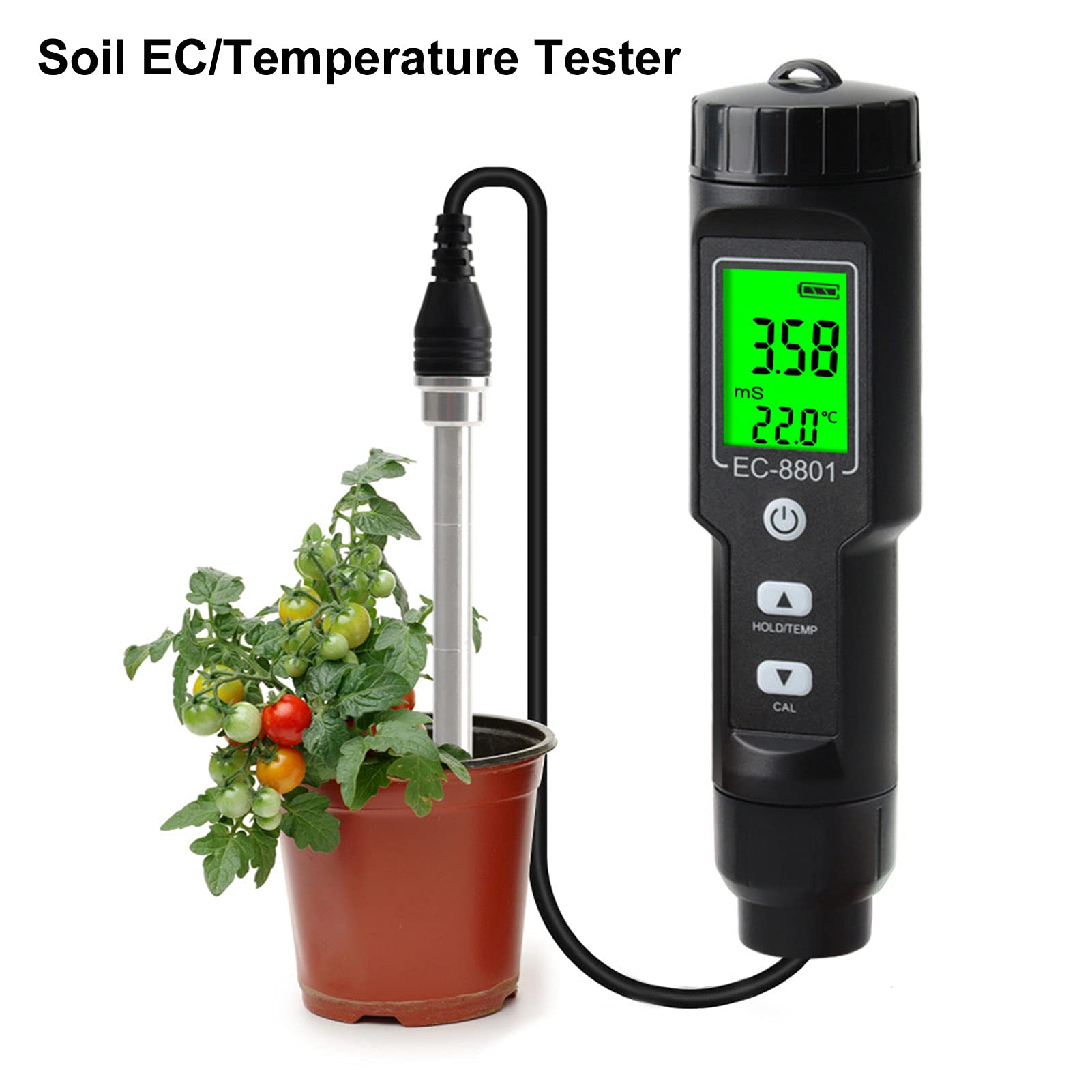Qcwwy PH-mètres, Testeur avec Rétro-éclairage pour l' et la Culture Hydroponique Portable, Antirouille, Température EC du Sol