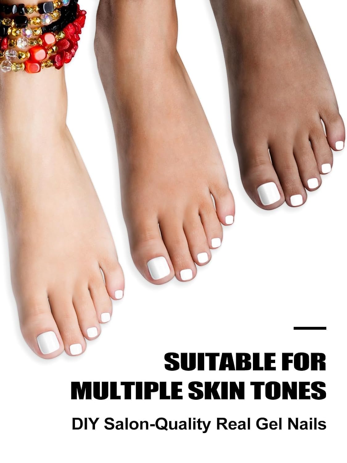Kalolary White Gel Toenail Strips, White Toenail Stickers Pedicure Strips Long Lasting Salon Quality Nail Wraps with Nail File & Wood Stick(UV/LED Lamp Required