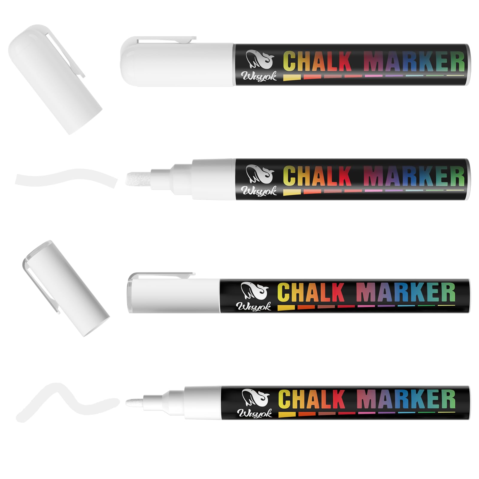 WISYOK White Liquid Chalk Pens, 3mm and 6mm Reversible Bullet & Chisel Point Chalk Markers