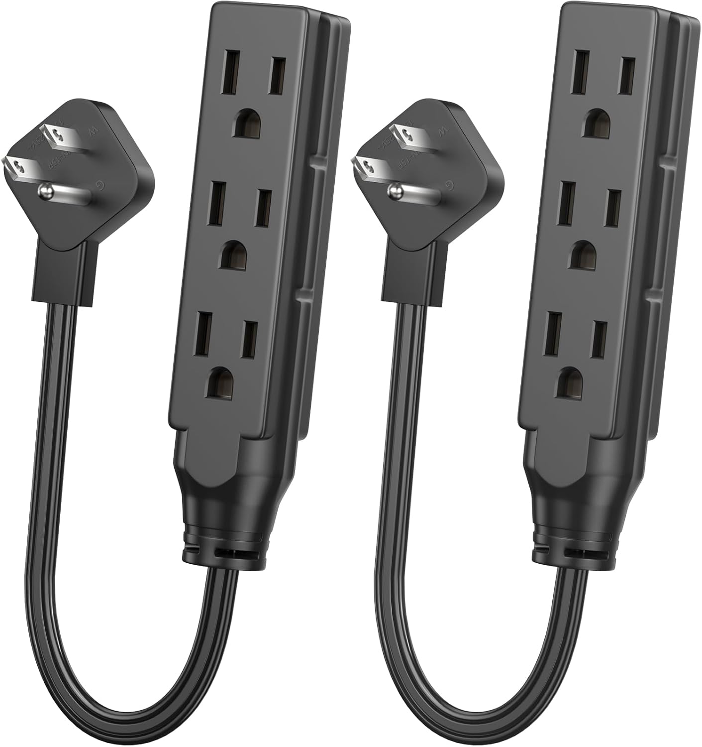 1 FT Short Power Extension Cord, HITRENDS 3 Outlet Extension Cord, 3 Prong Grounded Wire, SJT 16 AWG Flexible Power Cord, 15 Amp, 125V, 1875 Watts, Black - 2 Pack