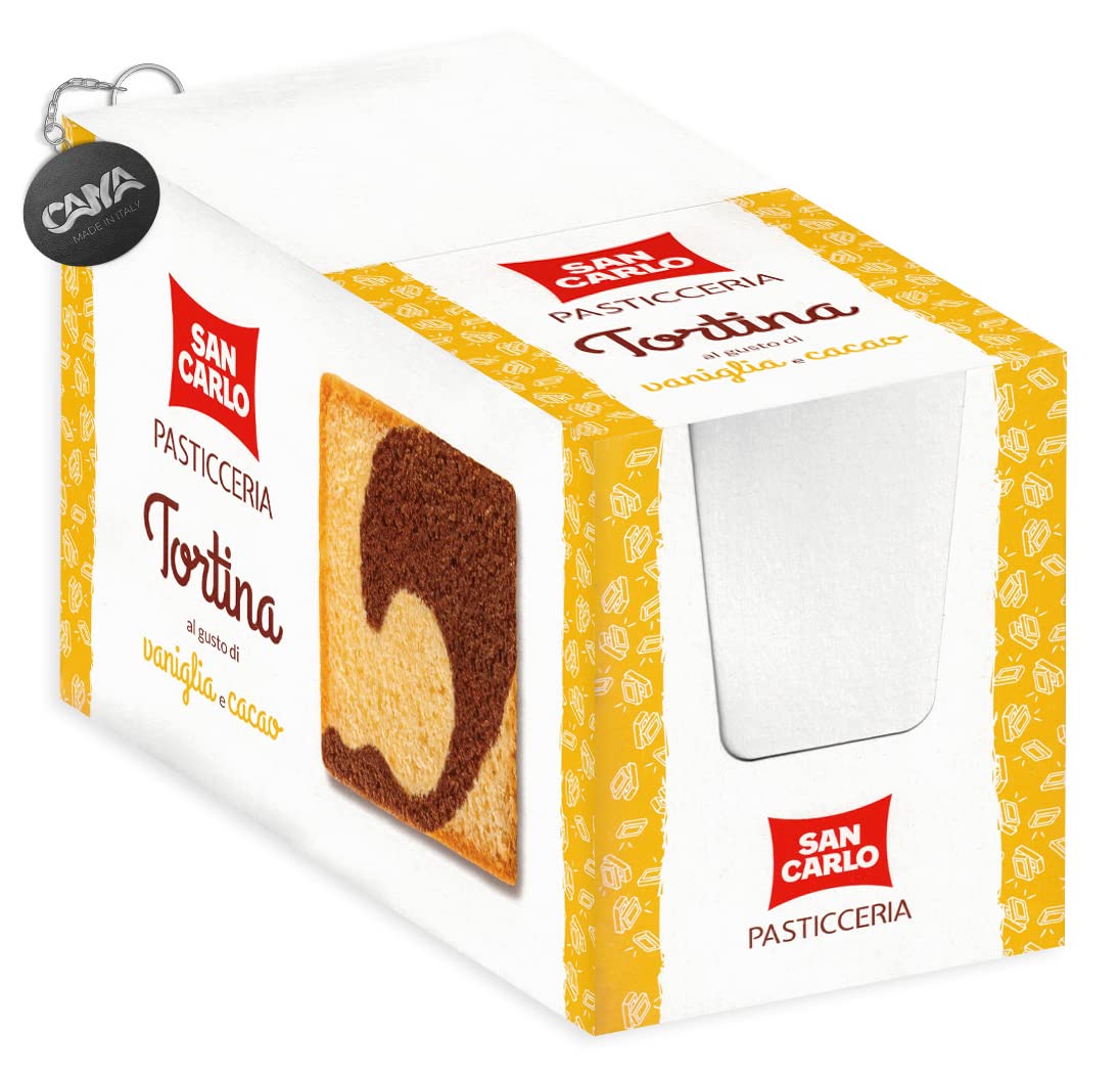 San Carlo Pasticceria Tortina Soffice al Gusto di Vaniglia e Cacao, Showbox 18x50g con Portachiavi CAIYA®