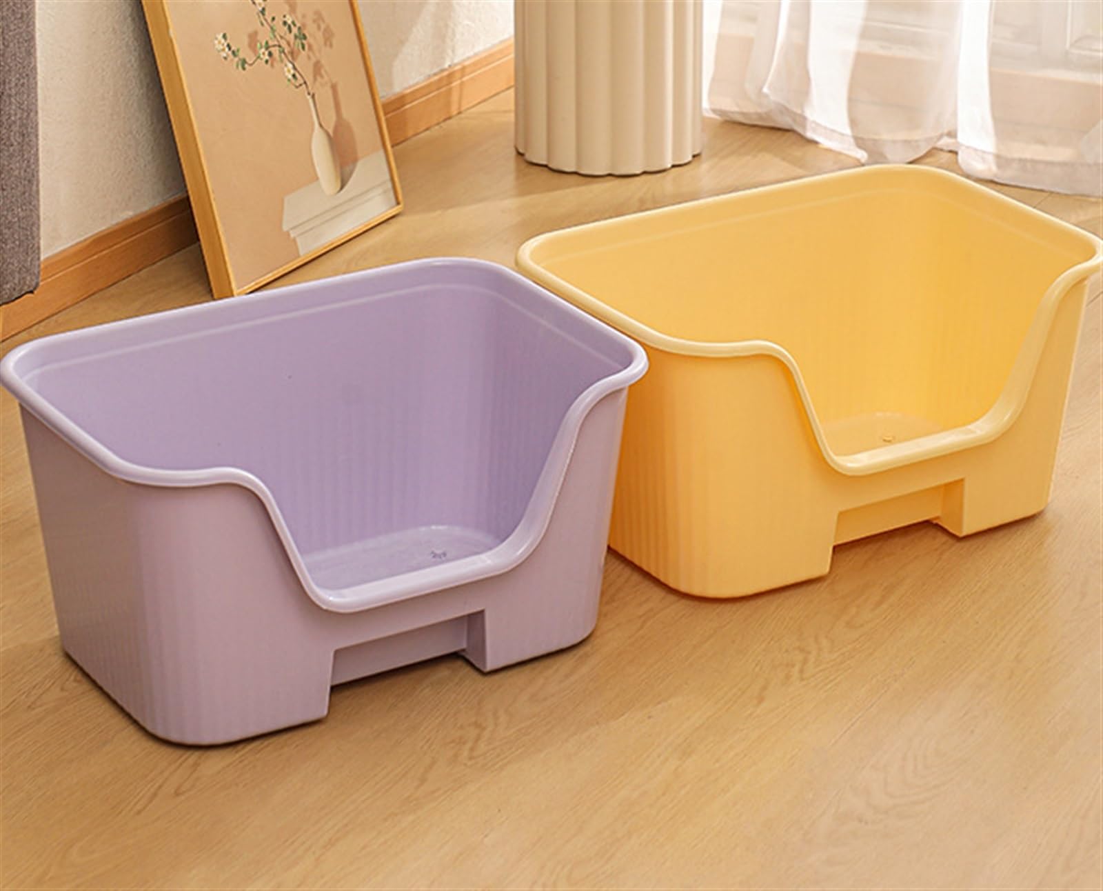 Katzentoilette Katzenklo Katzentoiletten Mit Hohen Seiten, Offene Katzentoilette, Katzenstreu Mit Erhöhten Kanten Für Den Innenbereich Reisetoilette Katze(Purple)