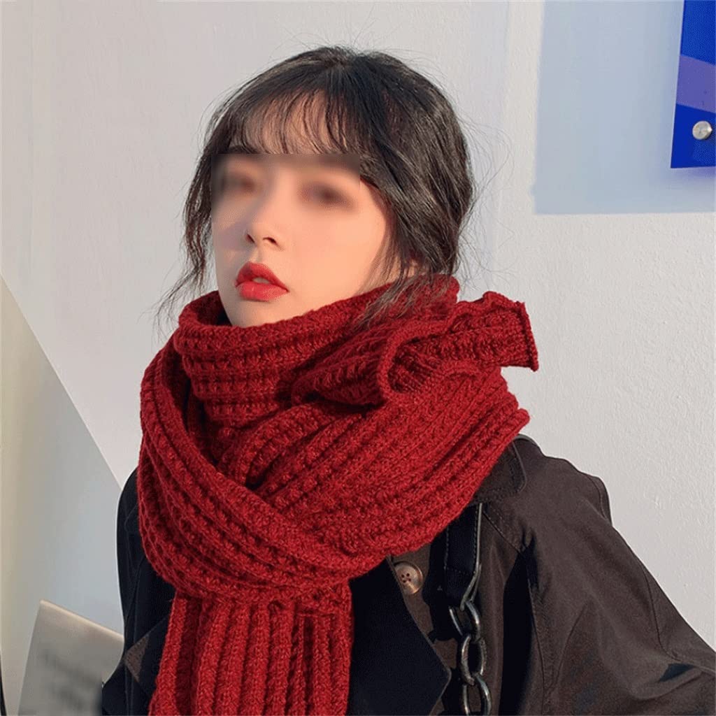 Écharpe Femme Hiver En Laine Tricotée Rouge - Chaud, Douce, Unie, Parfaite Pour Noël, Halloween, Carnaval