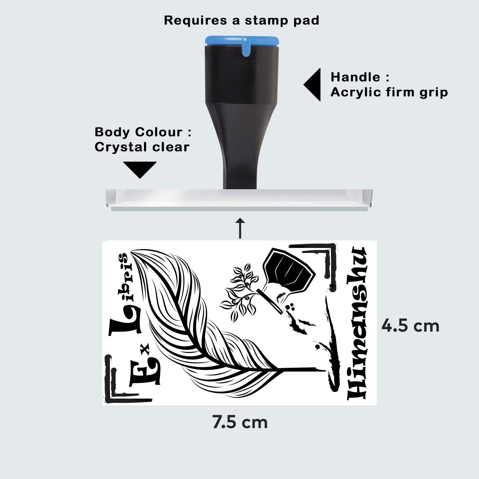 Ex Libris Stamp- Inkpot and quill, Rectangular Shape (7.5 X 4.5 cm) with Personalized Name for Stamping Books for Readers and booklovers (Stamp pad is Required, not Included in This Order)