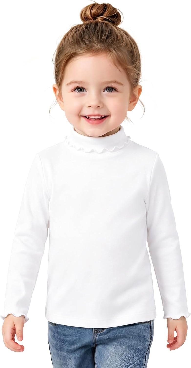 Toddler Long Sleeve Shirts Girl Mock Turtleneck Ruffled Cotton Tops
