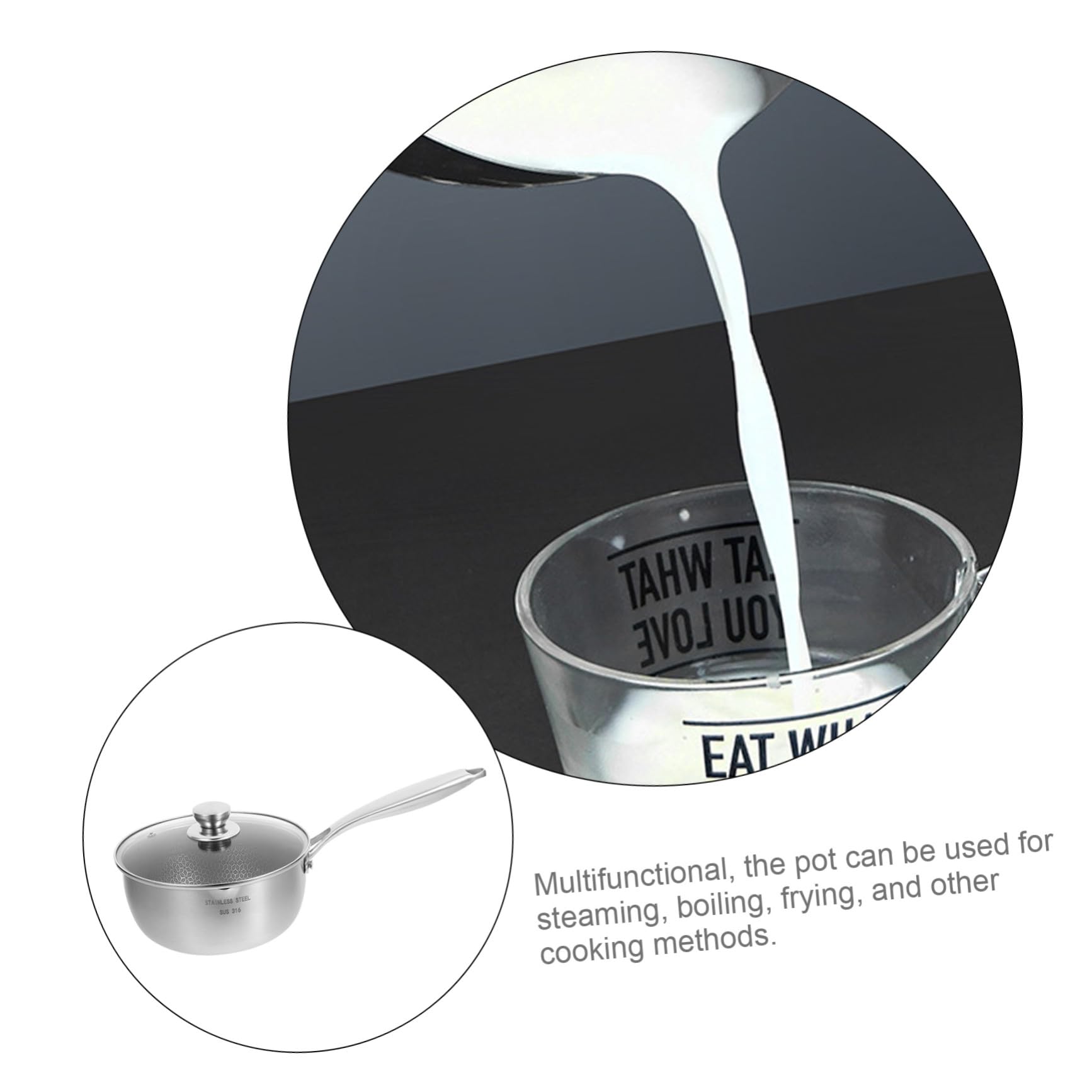 ULTECHNOVO Olla Pequeña de Acero Inoxidable Revestimiento Antiadherente Tipo Nido de Abeja, Multifuncional y Fácil de Limpiar para Cocina y Alimentación Infantil