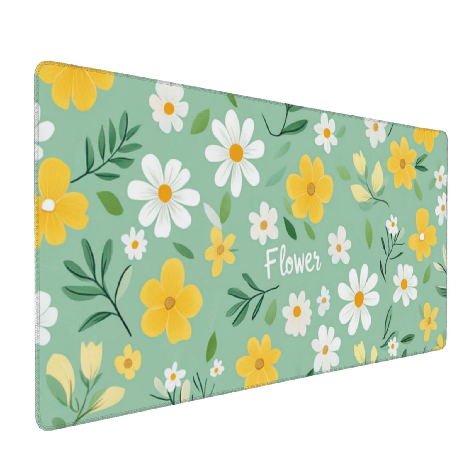 Tappetino Mouse XXL Fiore & Giallo, 100 x 50 cm Tappetino da Scrivania G512 | Tappetino per Mouse, Base in Gomma Antiscivolo, Superficie Impermeabile, Bordi Cuciti, Tappetino Scrivania per Ufficio, Gioco