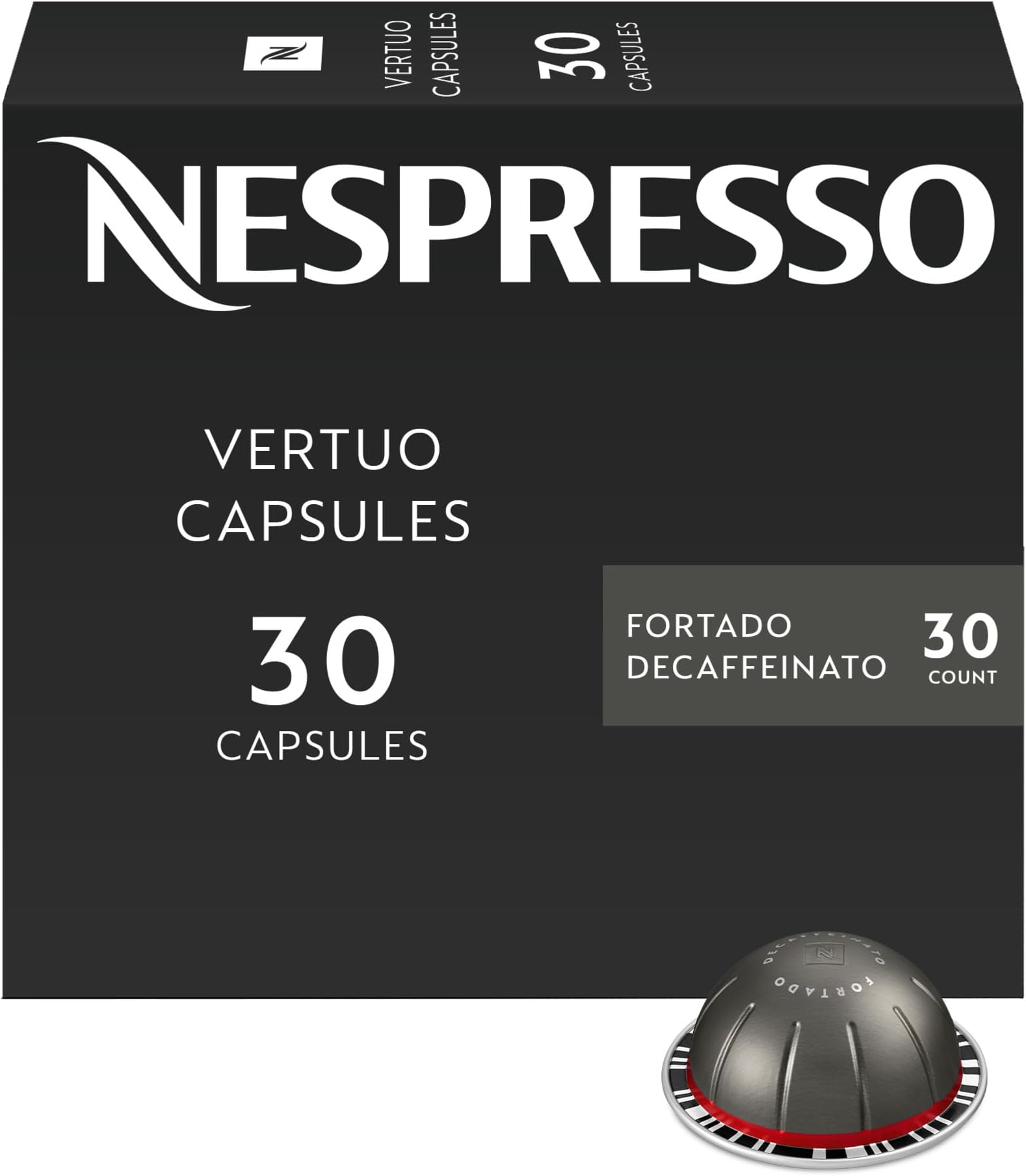 Nespresso Vertuo, Fortado Decaffeinato, Gran Lungo, 30-Count Coffee Pods | Capsules Pack of 1