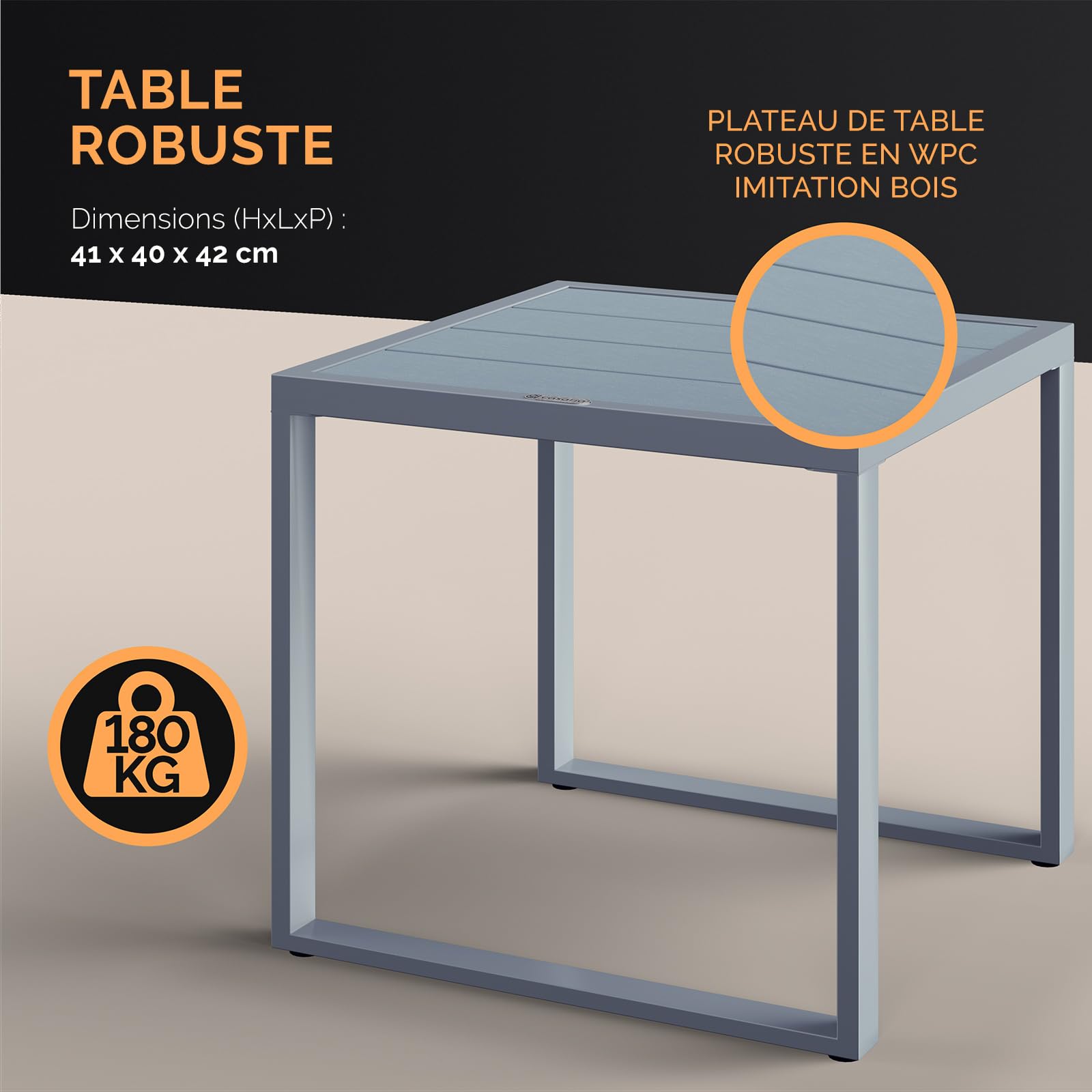 Casaria® Salon de Jardin Gris WPC en polyrotin 2 chaises 1 Table Pieds réglables Résistant aux intempéries Balcon Meubles Lounge Set