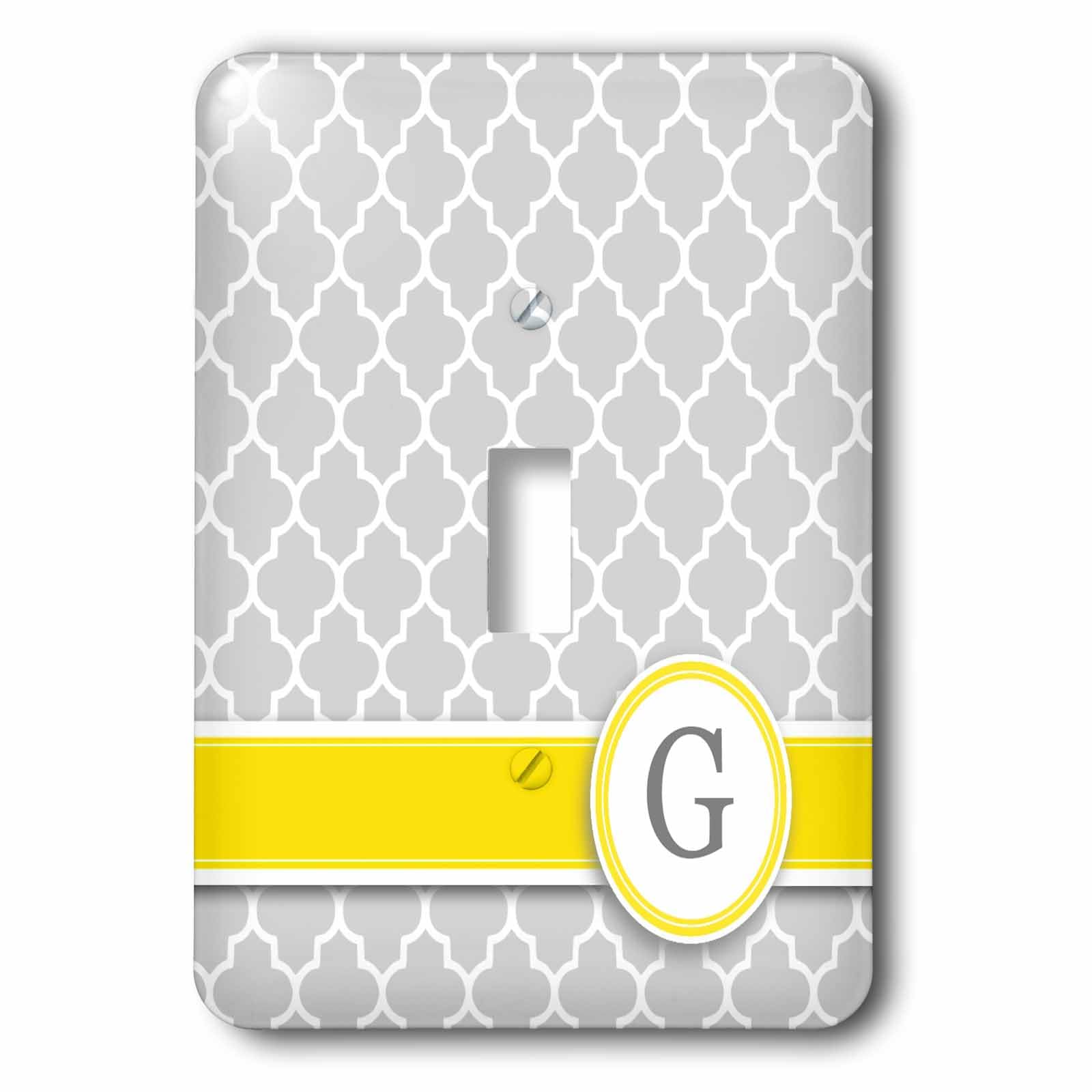 Interrupteur à bascule personnalisé G jaune et gris monogrammé quatrefoil