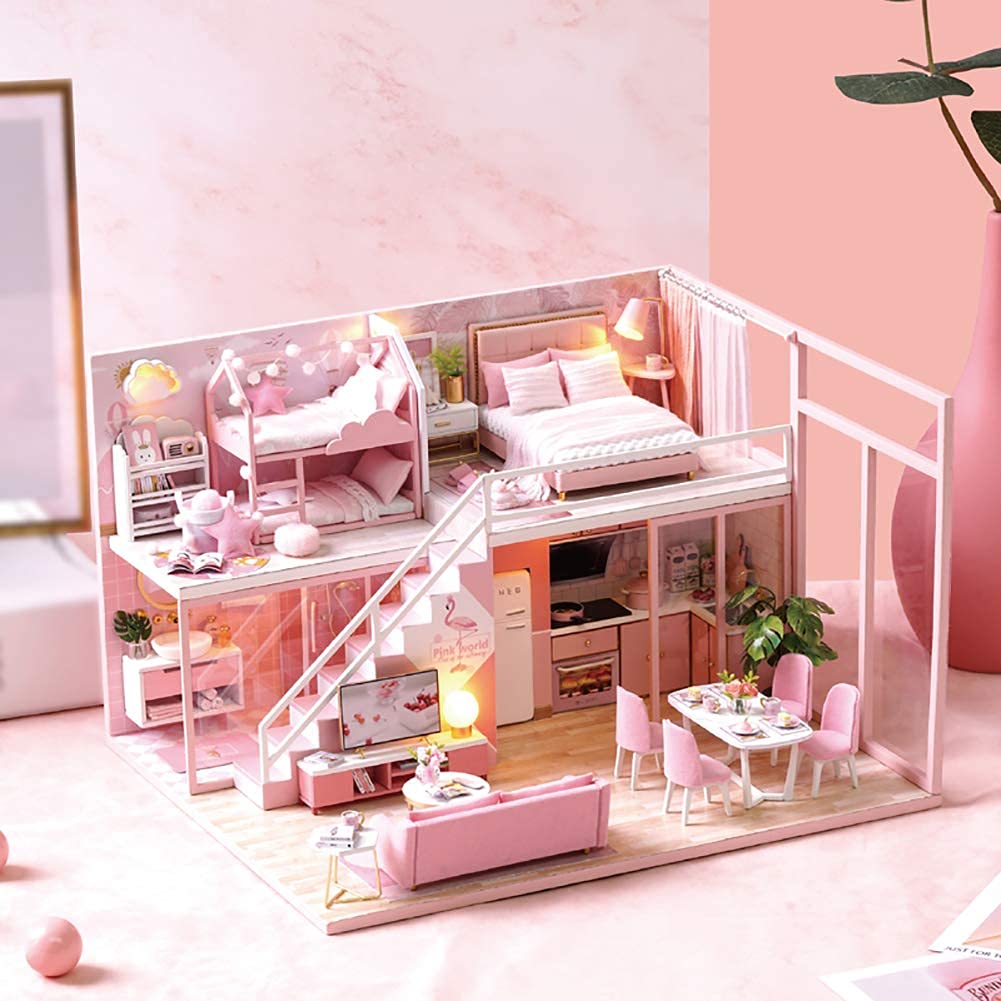Cuteroom lemogo Wooden Dollhouse - Muebles DIY Assembling House Miniature Crafts Toys - Handmade Minimalist Apartment - for Children and Teens