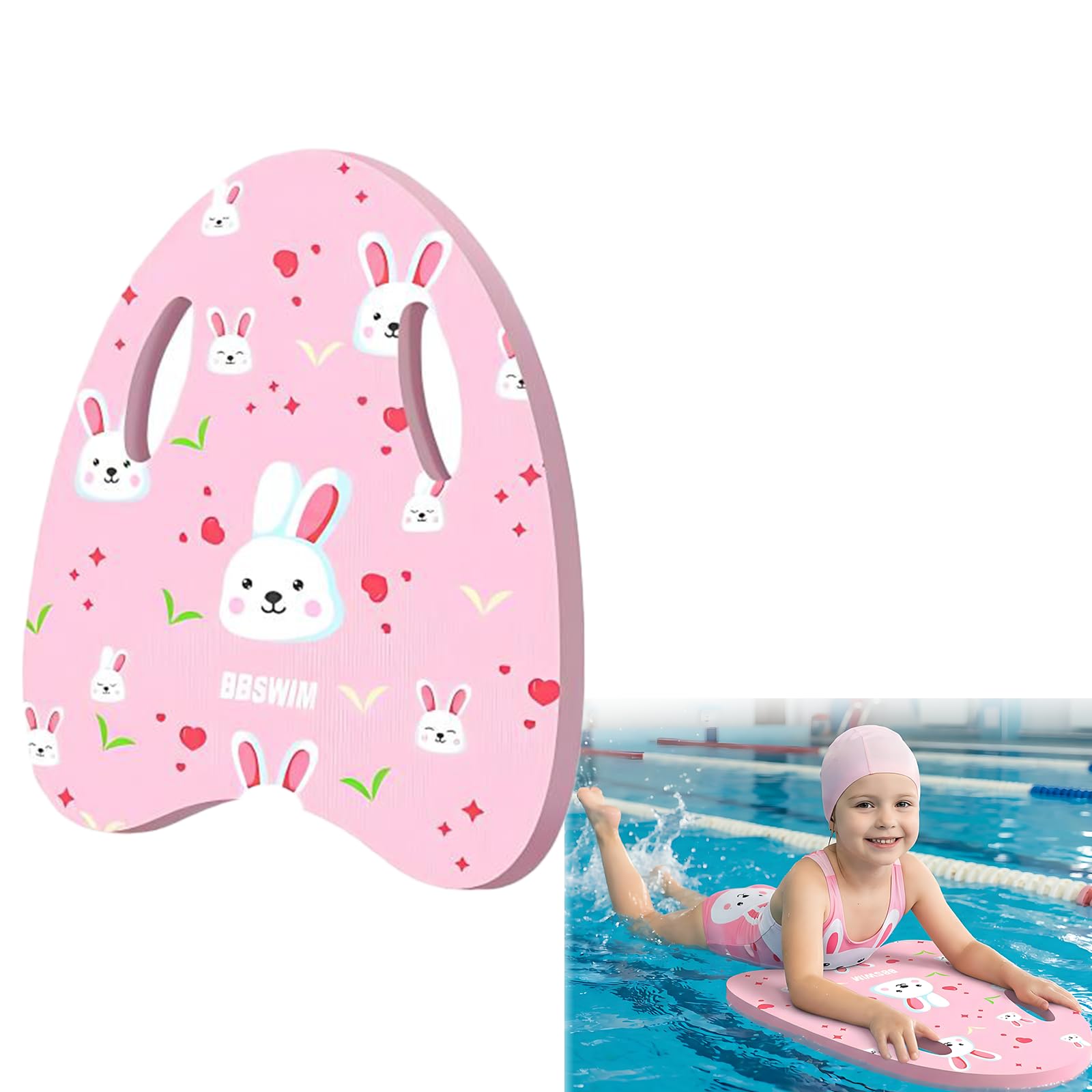 EVA Foam Swimming Kickboard for Adults & Kids - Cartoon Bunny Design with Non-Slip Texture, 32x40cm Lightweight Pool Training Board, Beginner Swim Aid Float (A)