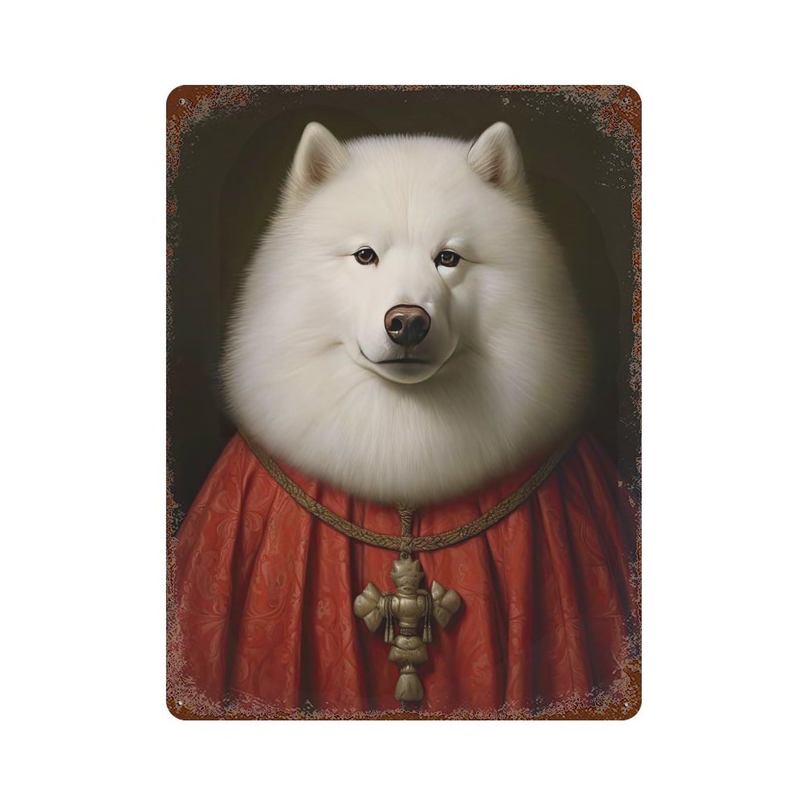 Samoyed The Pope 15.7"x11.8" Distressed Metal Wall Sign, Retro Wall Decor for Garage, Bar And Workshop Decor