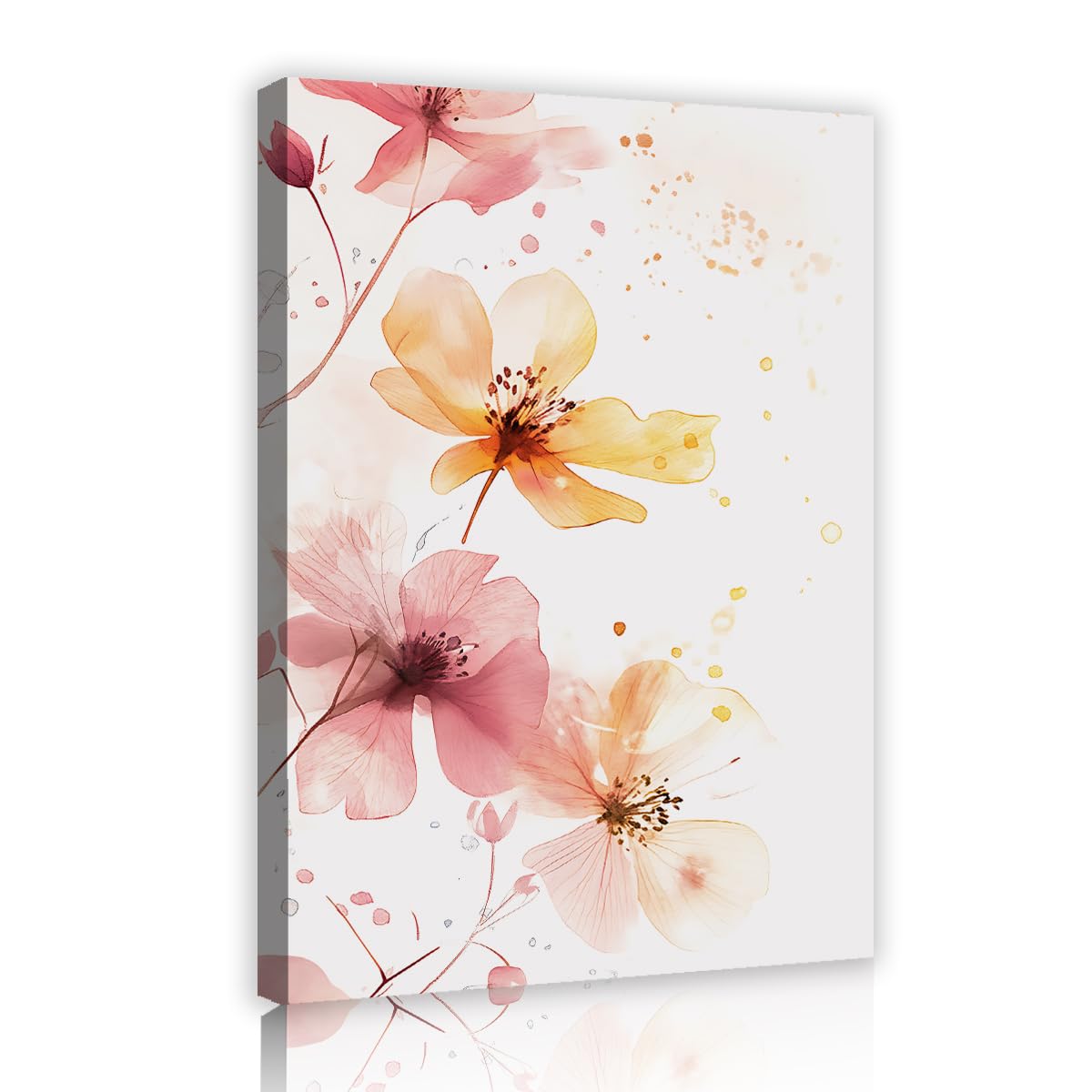 Via Vela Translucent Watercolor Floral Framed Canvas Pictures Entryway Soft Petal Painting Romantic Posters Aesthetic Wall Art for Bedroom Decor 70x110cm