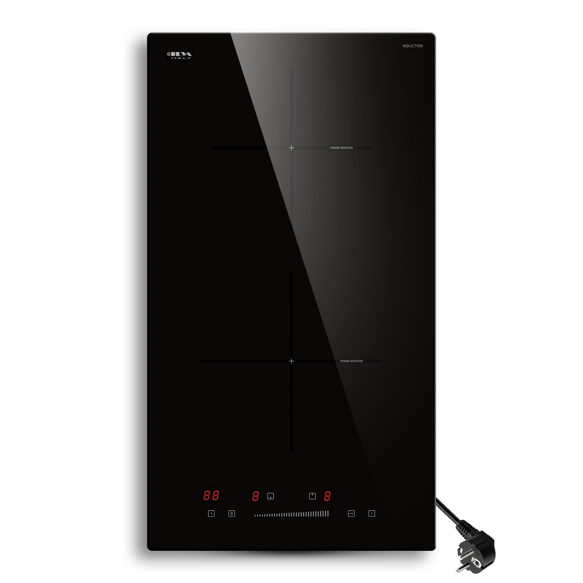 STARCHARTS Placa de inducción empotrable 2 fuegos, Placa de cocción por inducción 3680W 52x29cm con cristal Italy ILVA,control deslizante táctil, función Boost, temporizador 99 min, bloqueo para niños