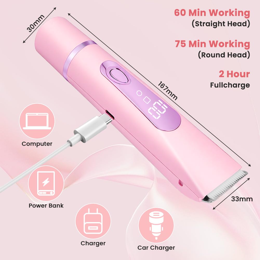 Golarka damska, 2 w 1, elektryczna Dual Head Shaver z wodoszczelnością IPX7, golarka intymna dla kobiet, ładowanie przez USB, wyświetlacz LCD, trymer do bikini, depilator do twarzy, pach, ramion