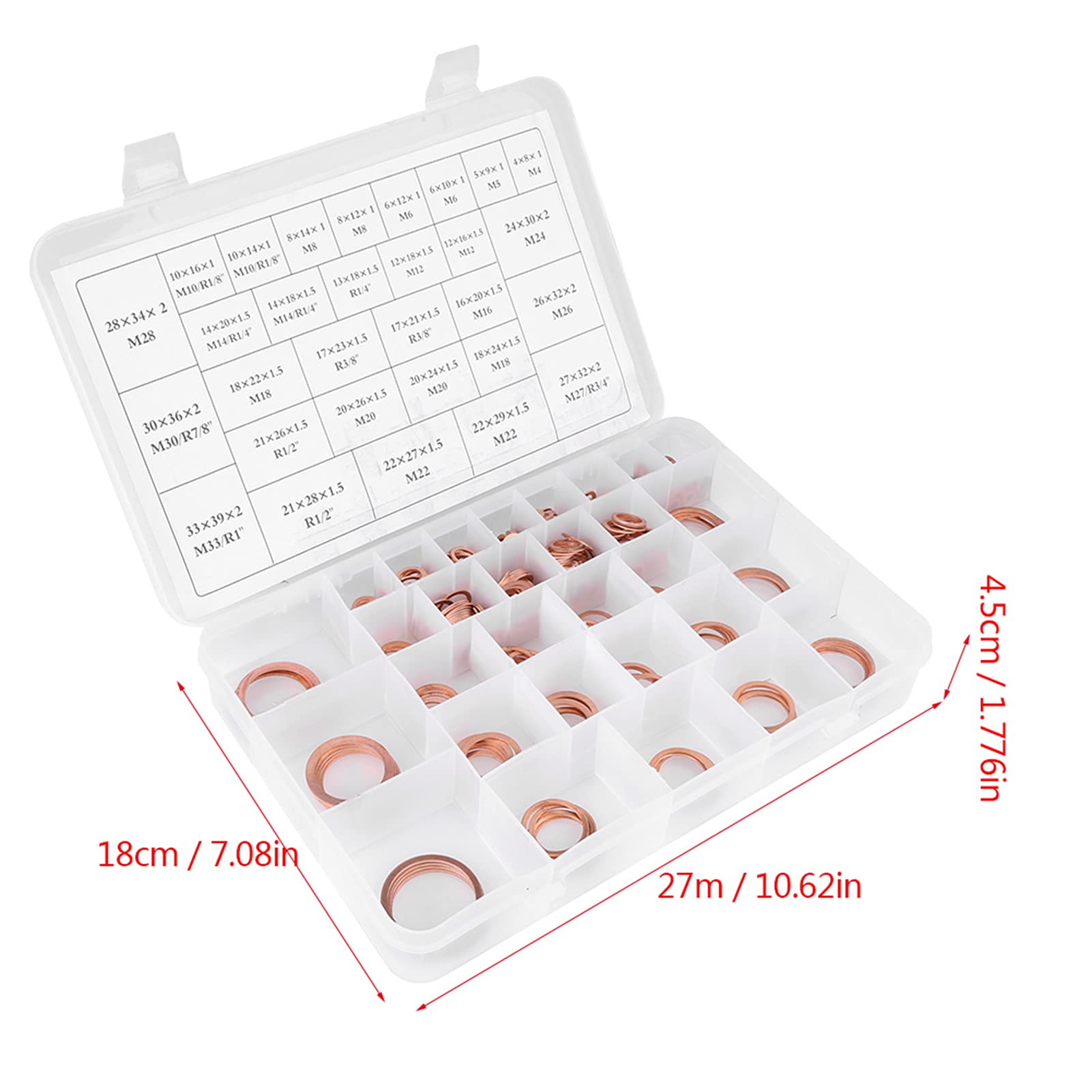 Eujgoov Kit di Assortimento di Rondelle in Rame da 570 Pezzi, 30 Dimensioni, Set di Guarnizioni in Rame Massiccio con Riparazione Idraulica di Impianti Idraulici Marini Automobilistici