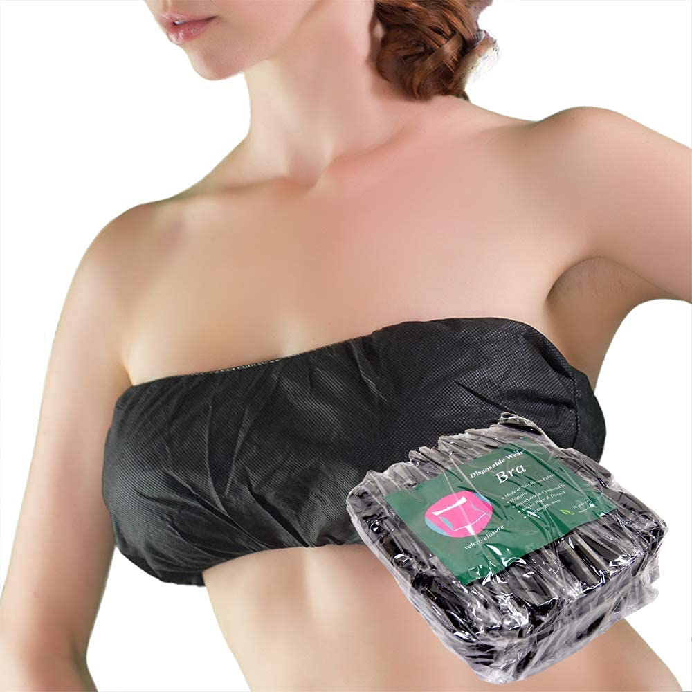 Ancllo Women's Black 50Pcs Bras Spa Top Underwear Brassieres For Spray Tanning Individually Pack