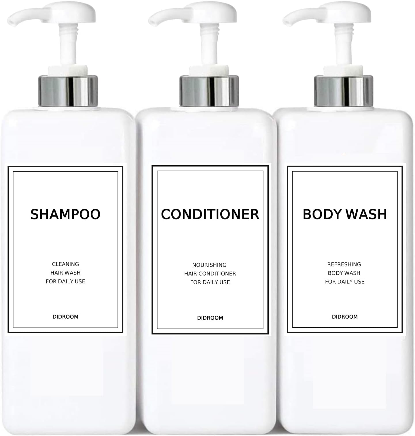 16.9 Oz Shampoo and Conditioner Dispenser with Black Plastic Pump, 3 Pack Shampoo