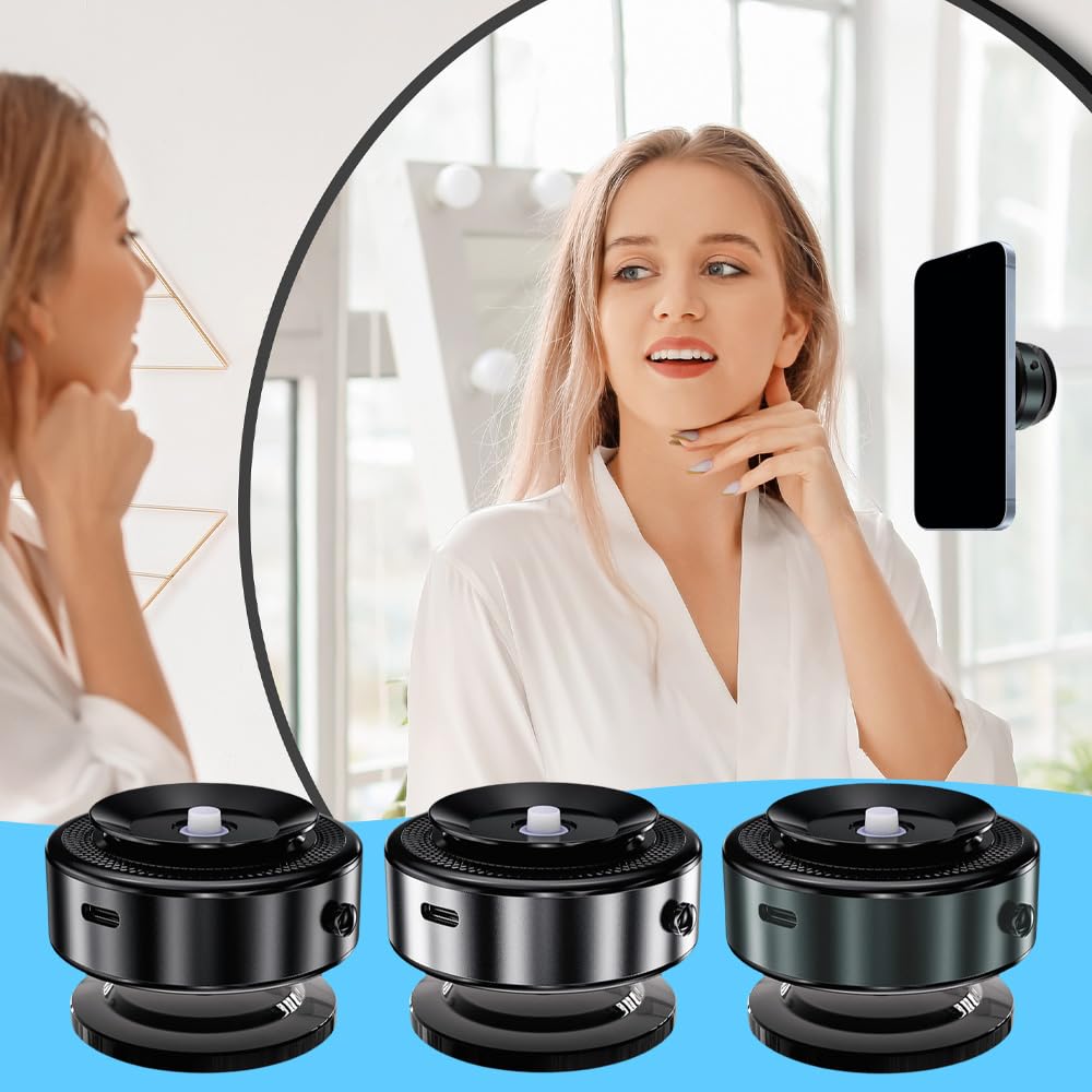 hoehew Supporto magnetico per telefono da auto, con ventosa rotante a 360°, con presa magnetica, compatibile con iPhone e Android, per auto, palestra, cucina, specchio superfici lisce (argento)