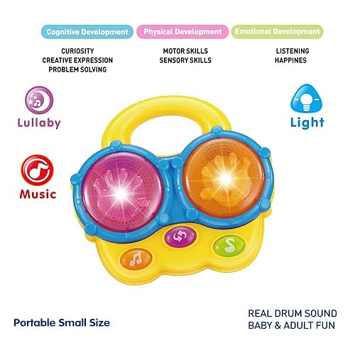 Miniatura 6 de Juego de 3 juguetes educativos portátiles (piano, batería bongo, guitarra) para aprendizaje de música y entretenimiento para edades de 6 meses a 4