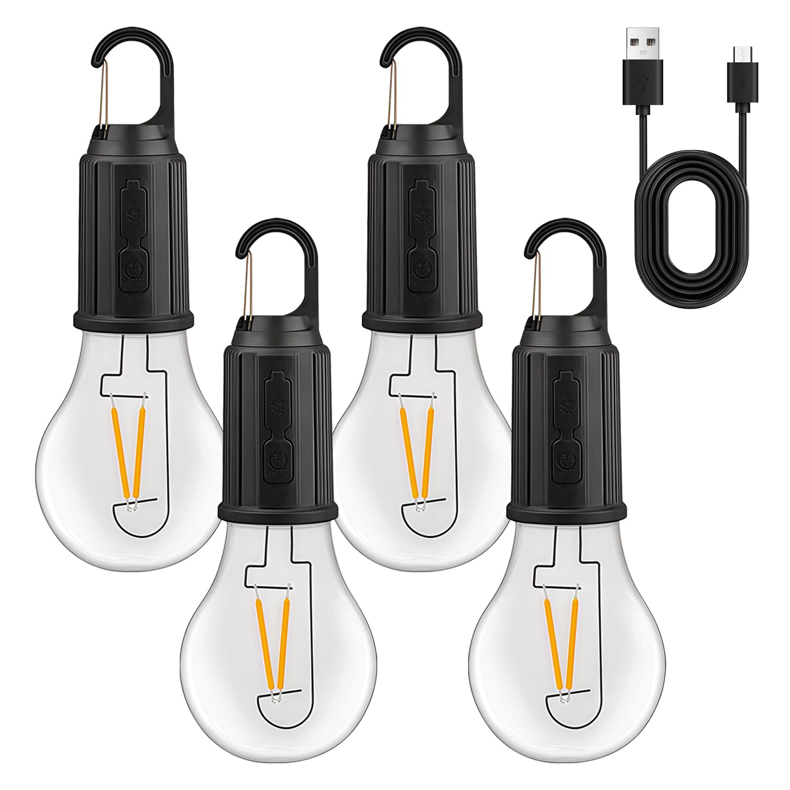 Lampe De Camping Rechargeable USB - 3 Modes, Crochet Intégré, Mini Lanterne LED Super Pratique Pour Tente, Pêche Ou Balade - Lot De 4/6