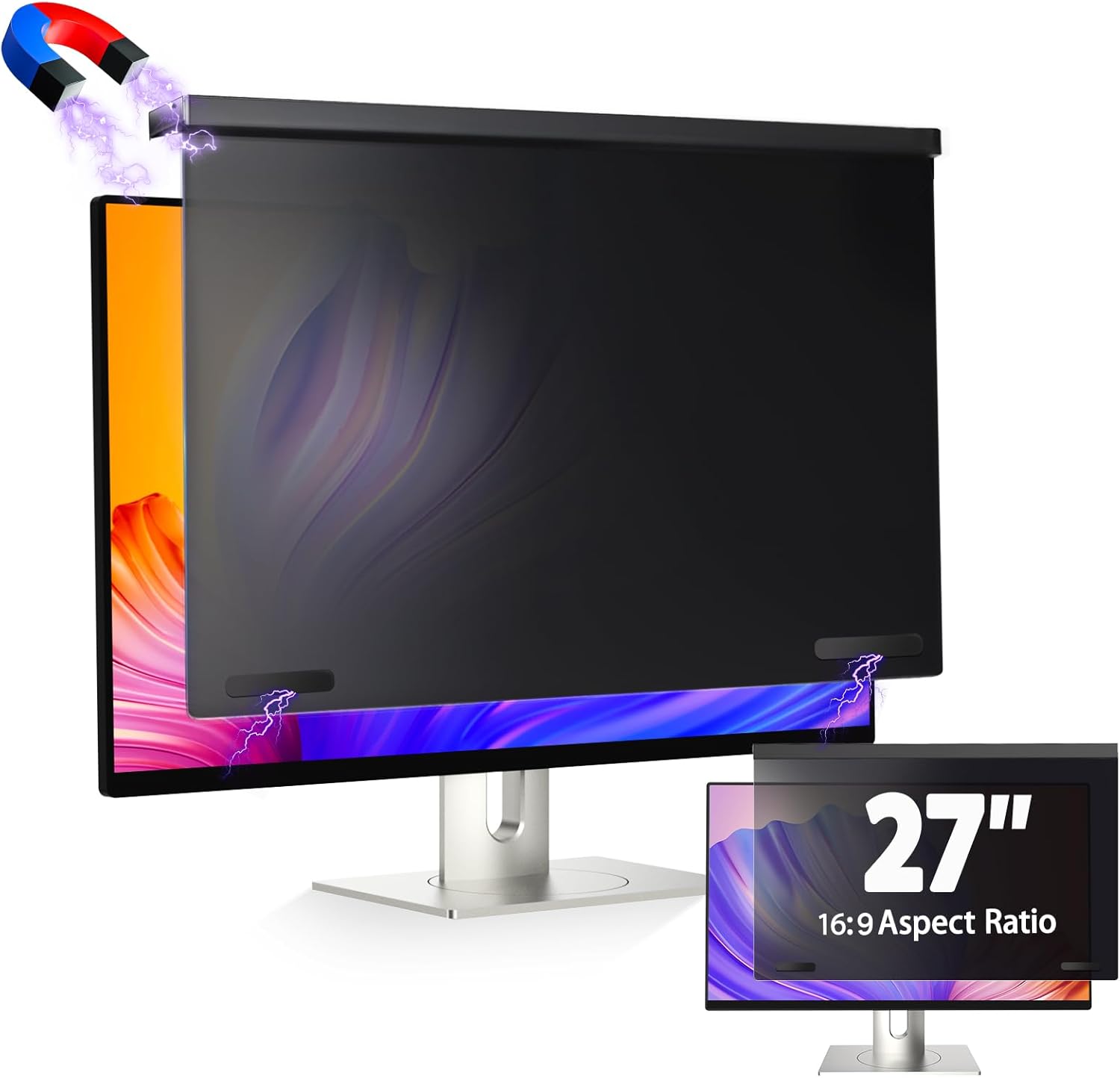 5A Magnetic Computer Privacy Screen Filter 24 inch, Removable Hanging Anti Blue Light Privacy Panel for 16:9 Widescreen Monitor, Anti-Glare Protector 24in