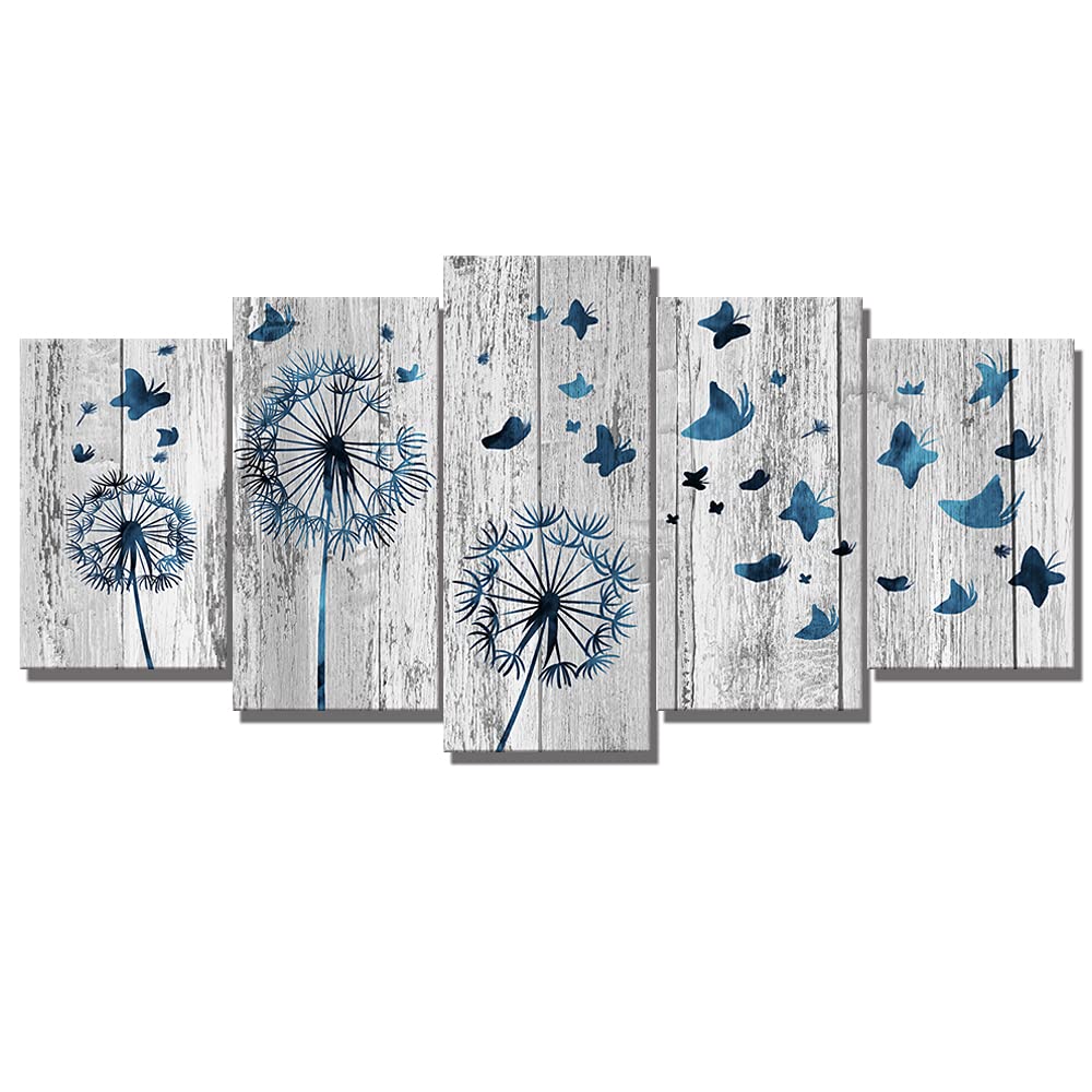 Kalormore Blue Grey Picture for Home Living Room Fantacy Dandelion Butterflies Giclee Canvas Prints Abstract Painting Design for Bedroom Contemporary Art Ready to Hang