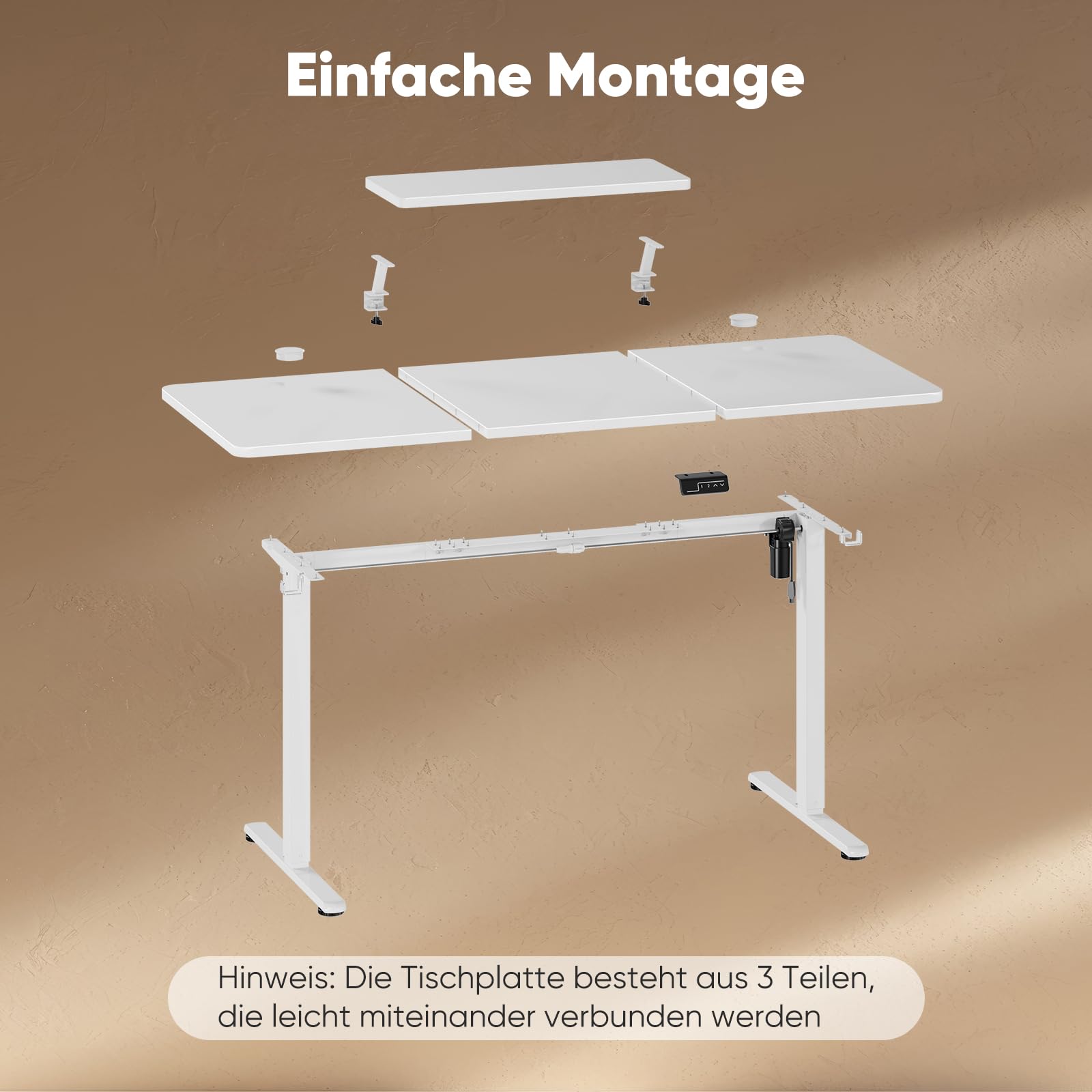 Sweetcrispy Höhenverstellbarer Schreibtisch mit Monitorständer, 140 x 60 cm Schreibtisch Höhenverstellbar Elektrisch, Ergonomischer Steh-Sitz Tisch, Computertisch Standing Desk, Weiß