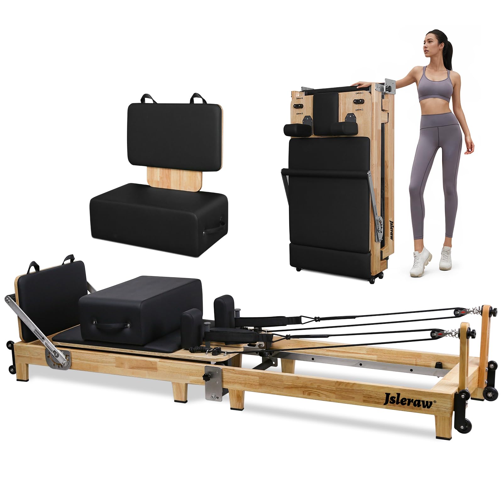 Sponsored Ad - Pilates Reformer Machine Folding Pilates Reformer Oak Pilates Exercise Bed Home Multifunctional Silent Pilates Core Reformer(Solid Wood)