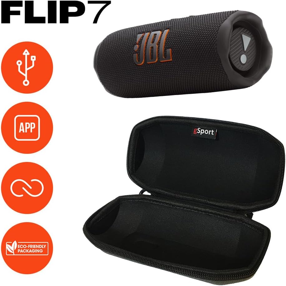 JBL FLIP 7 Waterproof Portable Speaker Bundle with gSport Carbon Fiber Case (Black) - Image 2