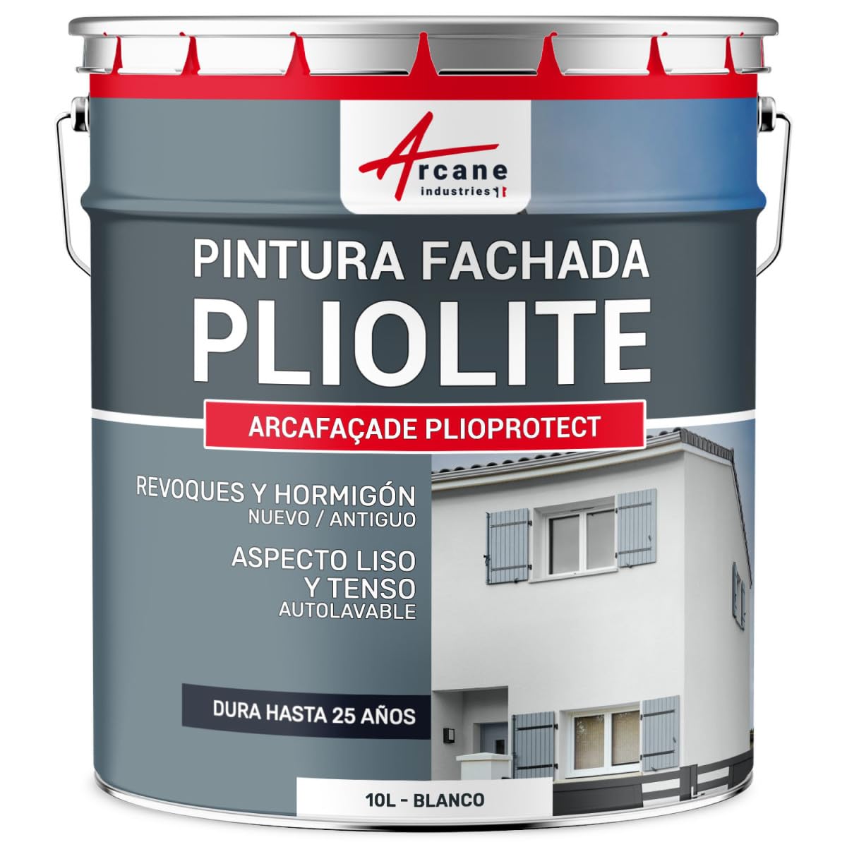 ARCANE INDUSTRIES Pintura Fachada Pliolite Impermeabilizante 10 L Blanco | Impermeabiliza la Fachada, Secado Rápido, Antisuciedad, Alto Poder Cubriente, Buena Adherencia - Arcane Industries