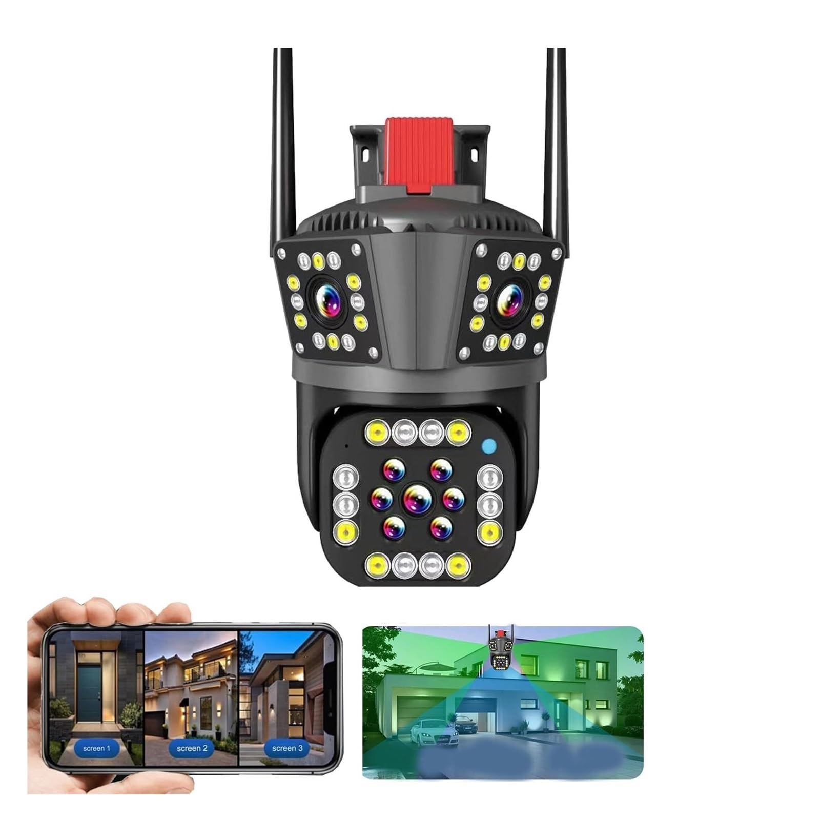 Telecamera di sicurezza Davitech, telecamera di sicurezza HD WiFi wireless impermeabile for esterni, telecamera di sicurezza for interni con vista a 360°, monitoraggio automatico da 6 MP, telecamera p