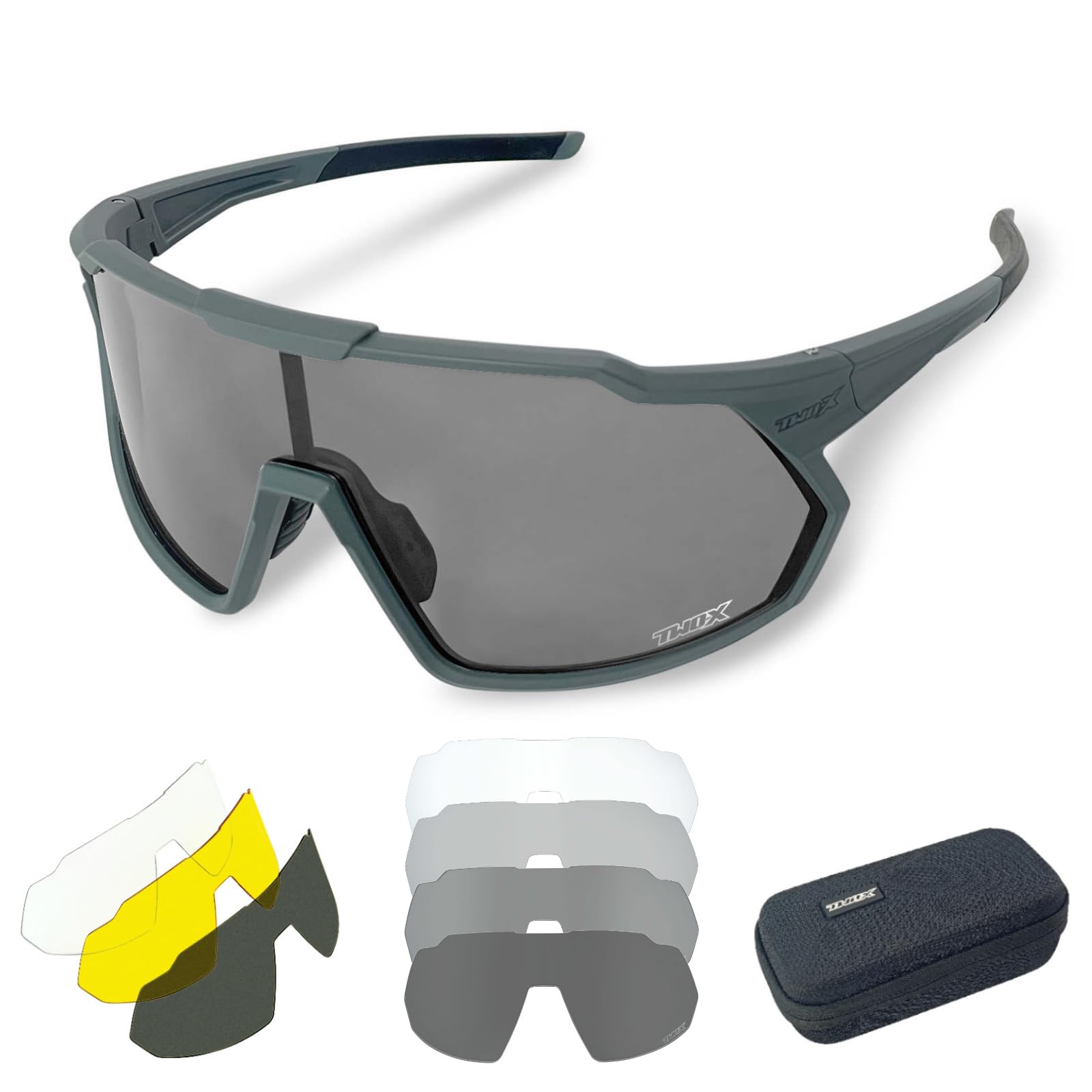 TWO-X Speed Fahrradbrille Photochrom Sportbrille selbsttönend Unisex Radbrille Sonnenbrille grau Sport & Freizeit