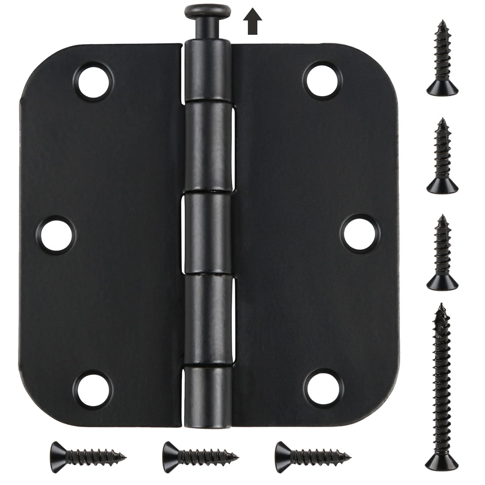 30 Pack Rounded Matte Black Door Hinges 3.5" x 3 1/2 Inch 5/8" Radius 3 ½"x 3 ½" Interior Doors Hardware Restore New House Install Tool Kit Essentails Shelter,Shed,DIY Fold Table,Cabinet,Sofa,Bed