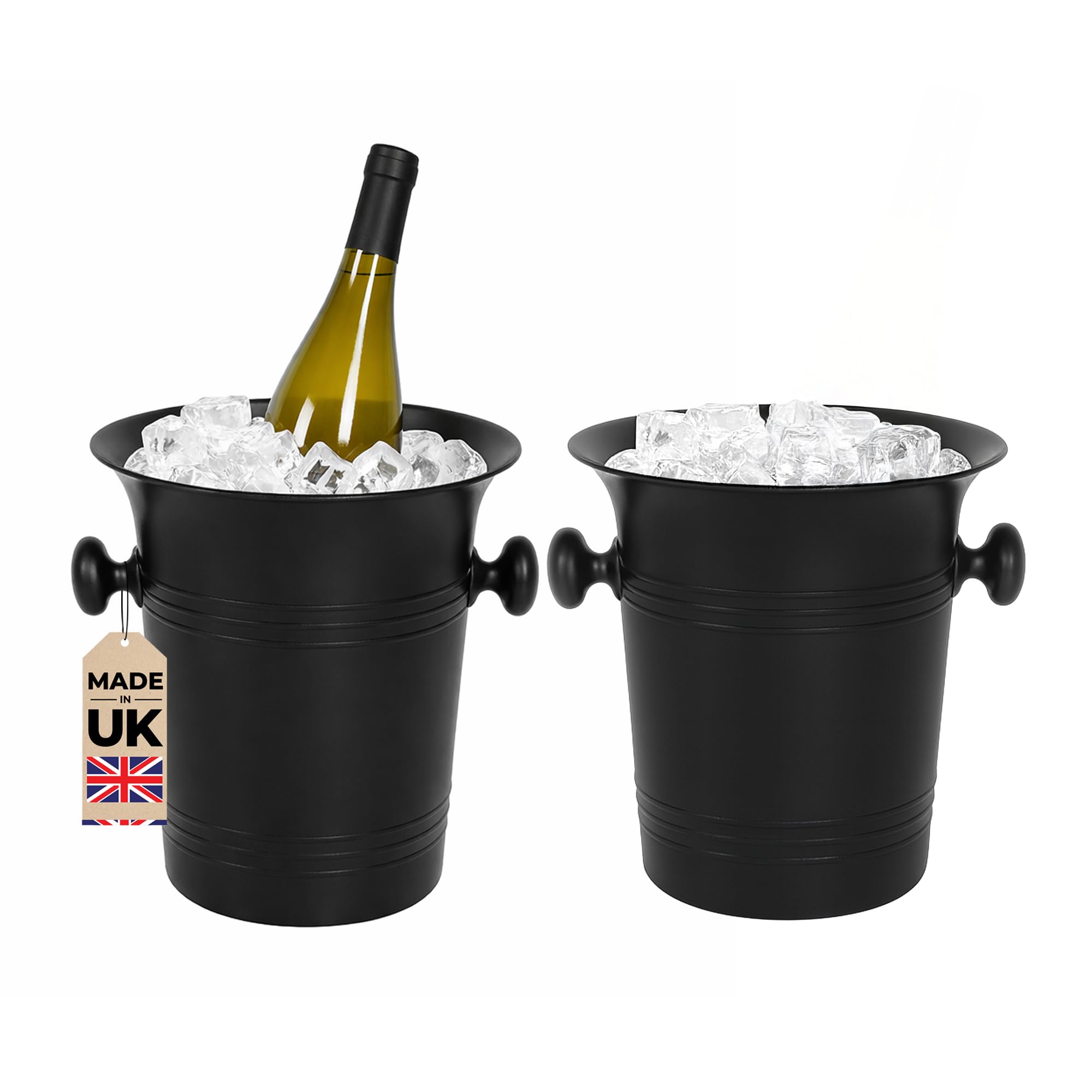 Chabrias Ltd 2 Pack Black 3.5 Litre Wine Bucket Champagne, Beer, Wine Cooler, Bar Accessories, Ice Buckets For Parties, Party, Home Bar Accessories, Bottle Cooler Chiller UK Made