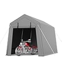 Heavy Duty 7x15 FT Portable Carport Shed, Waterproof Motorcycle Shelter & Storage, Roll-Up Door, Ventilated, Tool-Free Setup, Galvanized Steel, Secure Outdoor Garage for Bikes, Firewood, Tools