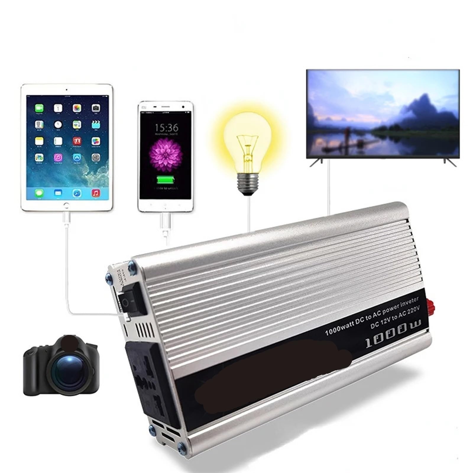 Falownik 12V V Modyfikowany falownik sinusoidalny 500W 1500W 2000W Gniazdo USB o dużej mocy Automatyczny inwerter Konwerter samochodowy,Stabilna konwersja mocy(2000W)