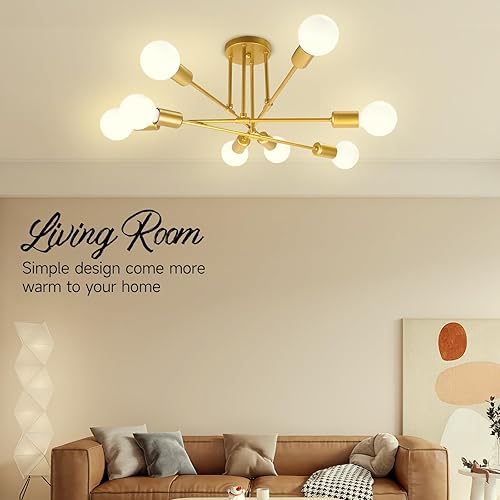 Miniatura 5 de Moderno Sputnik - Lámpara de techo con 8 luces, lámparas de techo semiempotradas de mediados de siglo, para dormitorio, comedor, cocina, oficina