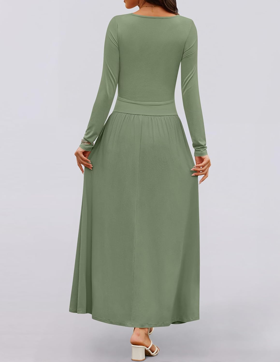 ZESICA Women's Long Sleeve Fall Maxi Dress 2026 Crewneck Knit Casual Slim Swing Pleated Dresses with Pockets - Image 3