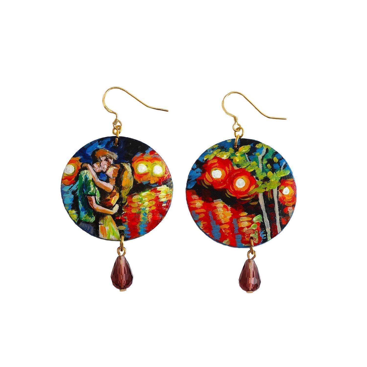 Boucles d'oreilles peintes à la main - HOMMAGE À L'AMOUR D'AFREMOV - Boucles d'oreilles pour femmes, Bijoux en bois peint, Crochet en argent, Made in Italy, Bijoux, Artisanat