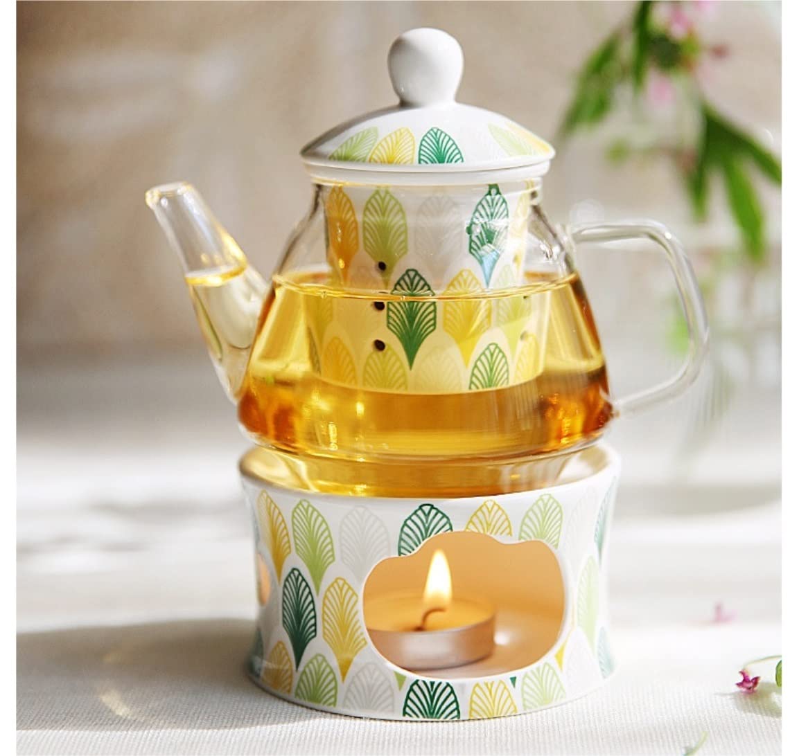 Zestaw do Herbaty Urodziny 6-częściowy Ceramiczny Zestaw Do Herbaty Europejskie Popołudniowe Filiżanki I Spodki Z Podgrzewaczem Świec Porcelanowy Kwiatowej Ukończenie
