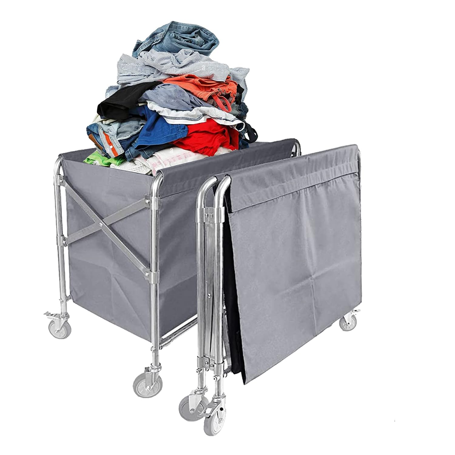 mosegor Laundry Trolley 280L Folding Laundry Cart Commercial Laundry Basket on Wheels Rolling Hotel Laundry Hamper Collapsible Heavy Duty Laundry Linen for Hotel Laundry Room Dirty Clothes Grey