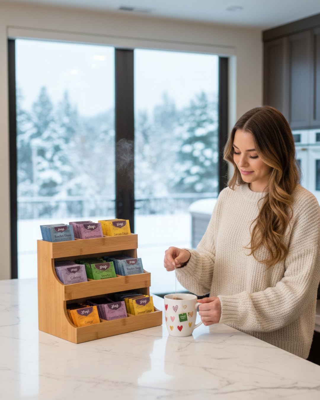 Theodore Organisateur de Sachets de Thé en Bambou - Contient 180 Sachets - Boîte Élégante pour Maison, Bureau ou Café - Aussi pour Sucre et Crèmes