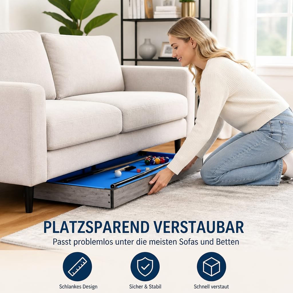 Multifunktions-Spieltisch 5 in 1 Klappbar mit Komplett-Zubehör, Multi-Game Tisch Billard, Tischtennis, Air Hockey, Bowling & Shuffleboard, Platzsparender Indoor Spieltisch für Wohnzimmer