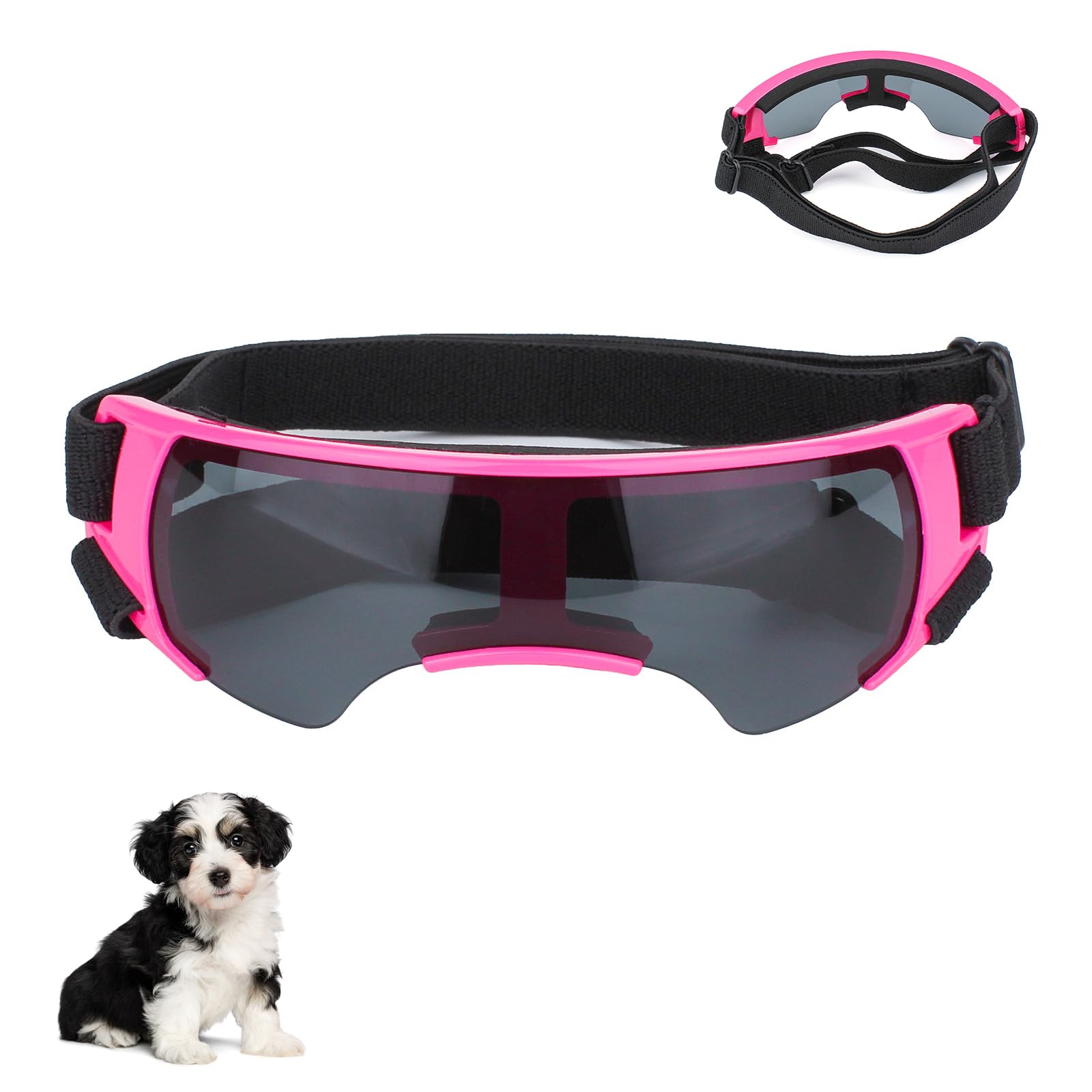 Occhiali da neve estivi, occhiali da sole per cani di piccola taglia, protezione dagli occhi, protezione UV per cani, occhiali da sole, anti-appannamento, per moto, canestro convertibile (rosa)
