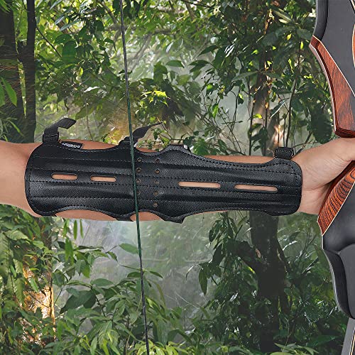 Toparchery 12" Arm Guards For Archery, Cow Leather Long Arm Guard Protector With 4 Adjustable Straps For Shooting Hunting Target Practice (Black) #TOP1