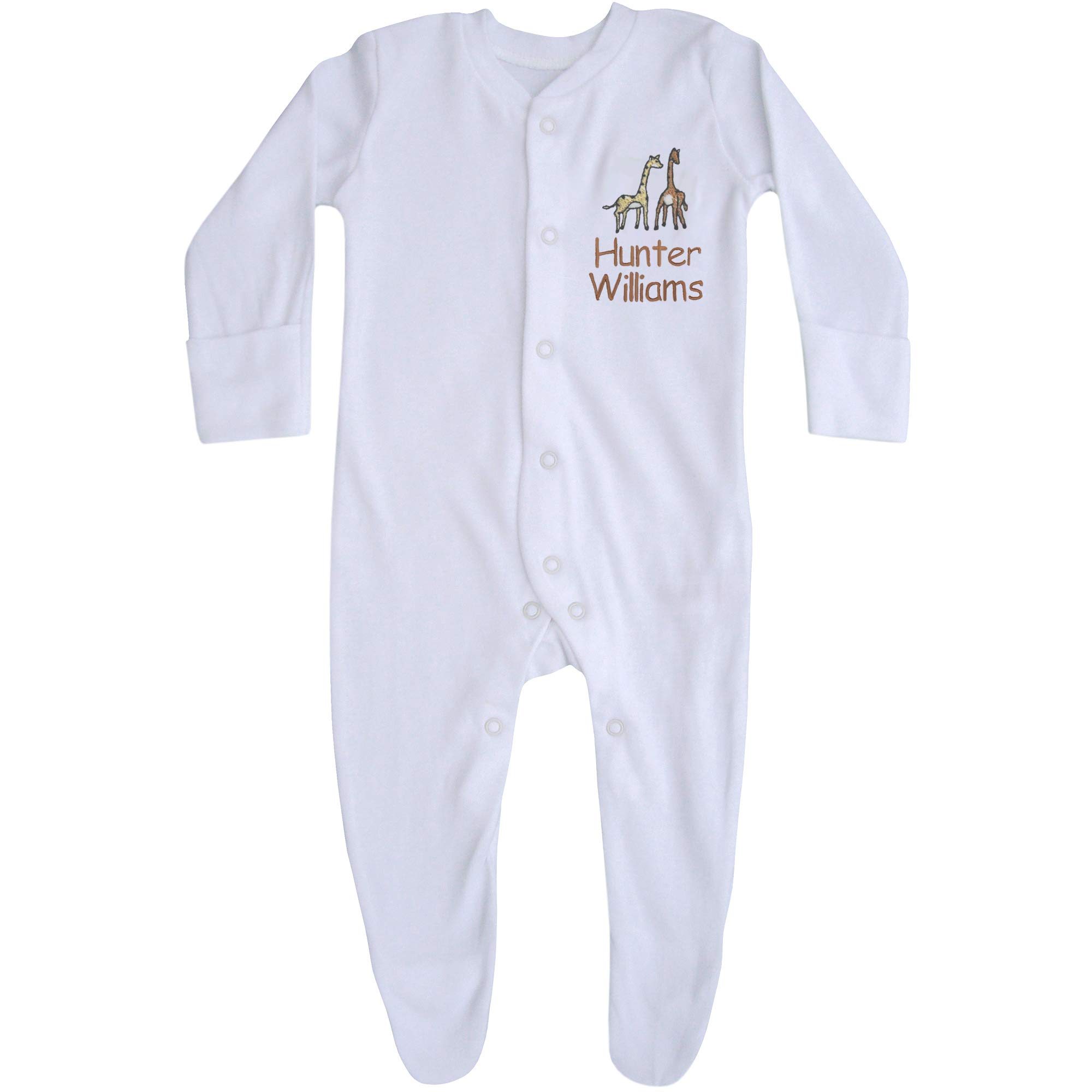Teddyt's Two Names Baby White Personalised Name All In One Giraffe Sleepsuit (0-3 Months, )